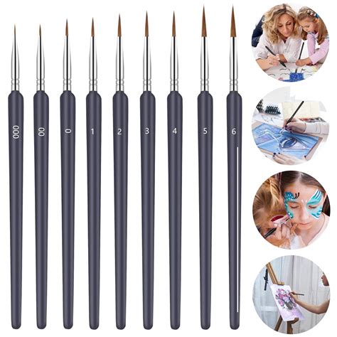 9 Pieces Fine Detail Paint Brush Miniature Small Thin Painting Brushes