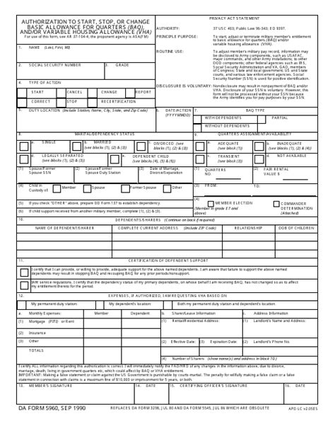 Bah Form 5960 Fillable Printable Forms Free Online