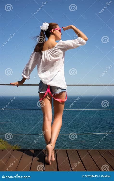 Backside Of Fashionable Brunette Girl In Denim Shorts Stock Image Image Of Mediterranean