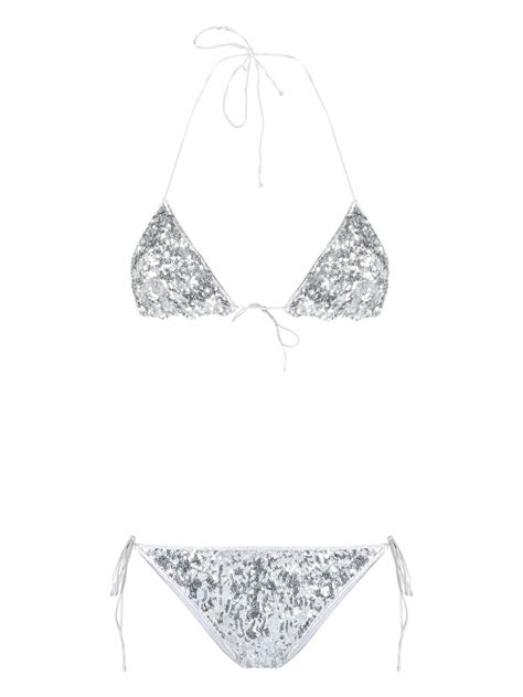 Oséree Sequin Embellished Triangle Bikini Set Farfetch