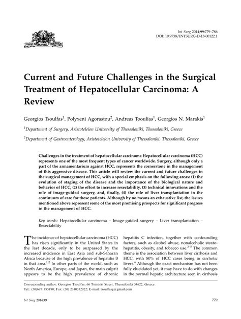 Pdf Current And Future Challenges In The Surgical Treatment Of