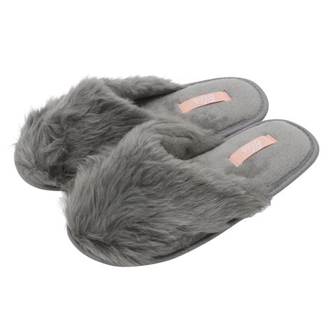 Blis Womens Furry Knit House And Bedroom Slippers Soft And Cozy Slip Ons Grey Xl