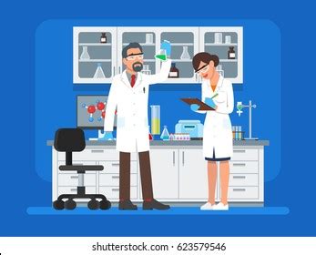 Vector Illustration Scientists Man Woman Working Stock Vector Royalty Free