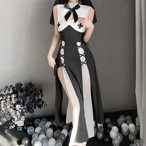 Anime Nun Role Play Maid Cosplay Costume Suit Women Sexy Lingerie Kawaii Dress Headgear