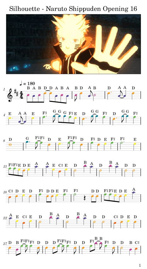 Silhouette Naruto Shippuden Opening 16 Easy Sheet Music