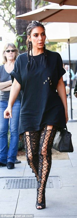 Kim Kardashian Steps Out In Racy Thigh High Lace Up Boots And Cornrows In Beverly Hills Daily