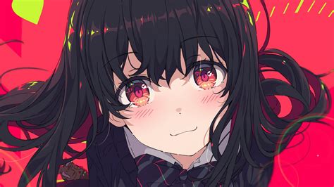 Download 3840x2160 Cute Anime Girl Black Hair Red Eyes Blushes