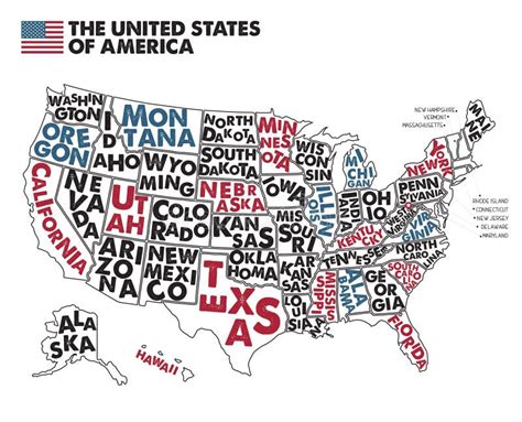 Poster Map United States Of America With State Names Stock Vector