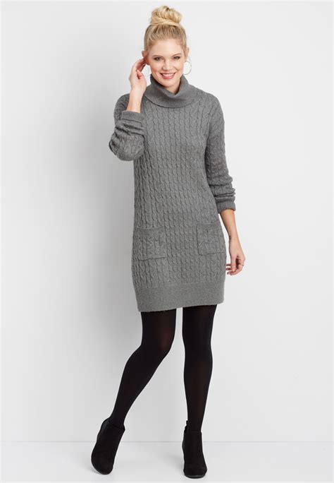 Cable Knit Sweater Dress With Cowl Neck Knit Sweater Dress Outfit Grey