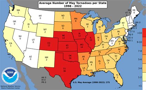 Spc Average Number Of Tornadoes Per State By Month