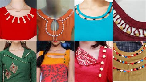Designer Neck For Cotton Kurti Neck Design With Pearls Dori Loops Piping Neck Design Punjabi