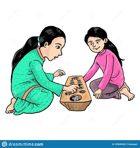Two Girl Playing Congkak Traditional Stock Vector Illustration Of
