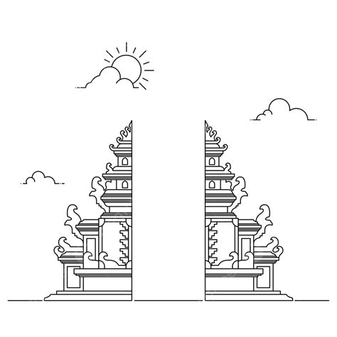 Simple Line Hindu Temple Gate Background Illustration Balinese