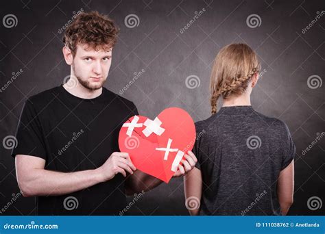 Sad Couple Holds Broken Heart Stock Photo Image Of Relationship
