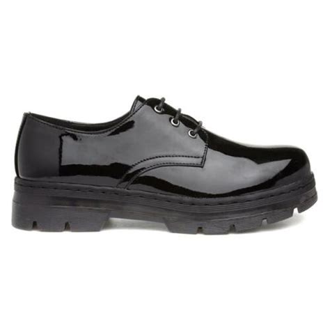 Lilley Womens Shoes Black Adults Ladies Lace Up Lace Up Patent Chunky