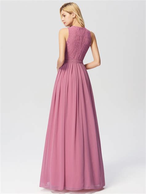 Sleeveless Lace Bodice Empire Waist Long A Line Bridesmaid Dress Lace Evening Dresses Pretty
