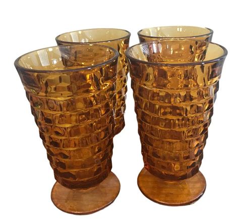 Vintage Fostoria Amber Tea Water Glasses Set Of 4 American Pattern 12 Oz Footed Fostoria In