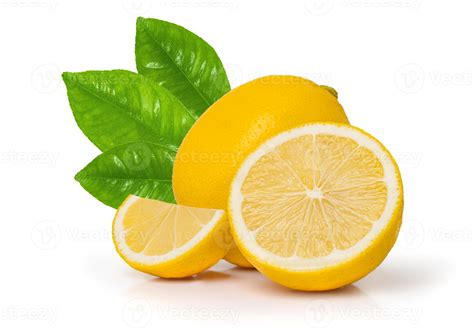 Lemon Fruit With Leaf Isolate On White Background Lemon Whole Half