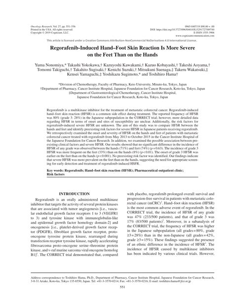 Pdf Regorafenib Induced Hand Foot Skin Reaction Is More Severe On The