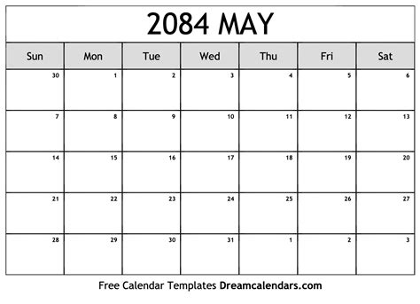 May 2084 Calendar Free Blank Printable With Holidays