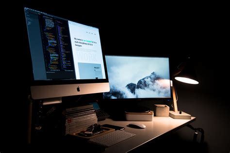 Computer With Dual Screens Image Free Stock Photo Public Domain