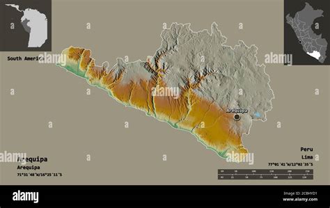 Forma De Arequipa Región Del Perú Y Su Capital Escala De Distancia