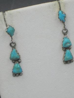 Vintage Native American Sterling Turquoise Signed Drop Earrings
