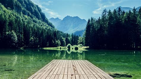 Nature Forest Lake Dock Mountains Wallpapers Hd Desktop And