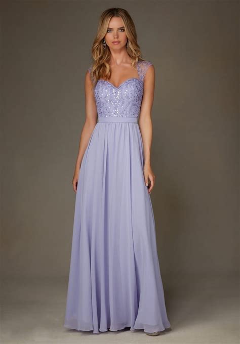 Sparkly Light Purple Lilac Open Back Cap Sleeves Chiffon Bridesmaid