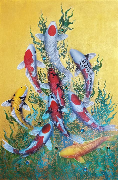 9 Koi Fish Artwork For Prosperity And Money Wealth Royal Thai Art