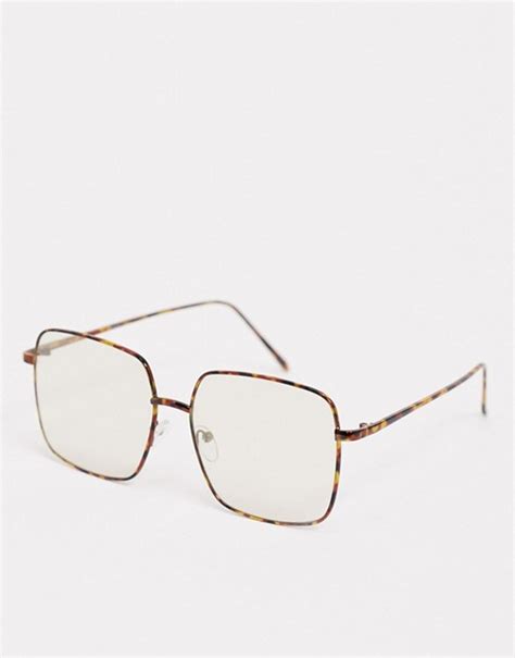 Asos Design Oversized Square Clear Lens Fashion Glasses With Tort Frame