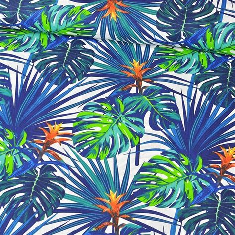 Tropical Leaf Print Cotton Fabric Palm Leaves Fabric Flower Etsy
