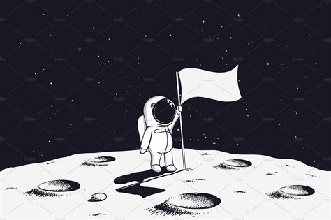 Astronaut On Moon With Flag By Vectormaster On Creativemarket