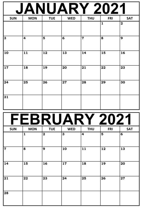 55+ styles of free printable january 2021 calendar pages. Editable January February 2021 Calendar Printable Sheets ...
