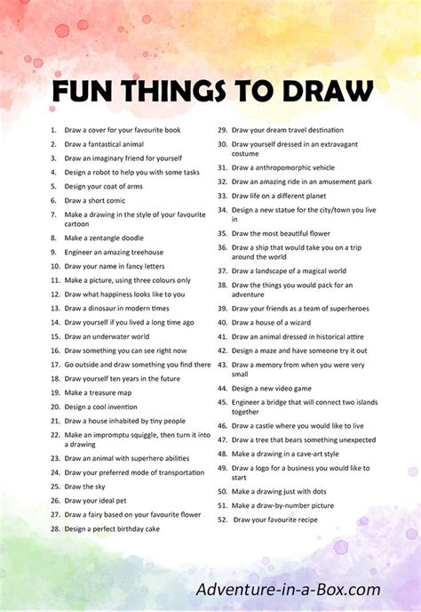 52 Things For Kids To Draw Drawing Ideas List Art Journal Challenge