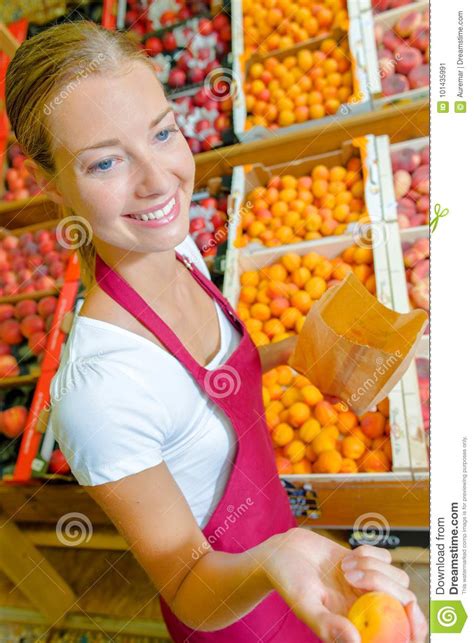 Giving Orange To Customer Stock Image Image Of Counter 101435991