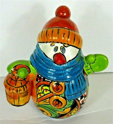 Beautiful Christmas Snowman Talavera Mexican Pottery 9 Ebay