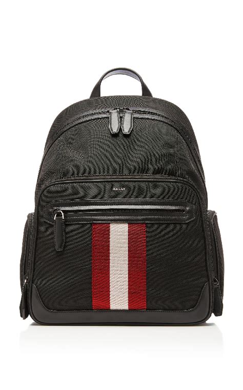 Bally Striped Technical Backpack In Black Modesens