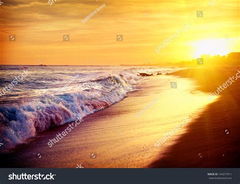 Beautiful Sea Sunset Beach Mediterranean Sea Stock Photo