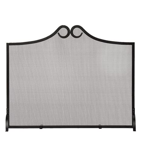 Wrought Iron Scrolled Arch Single Panel Fireplace Screen Black