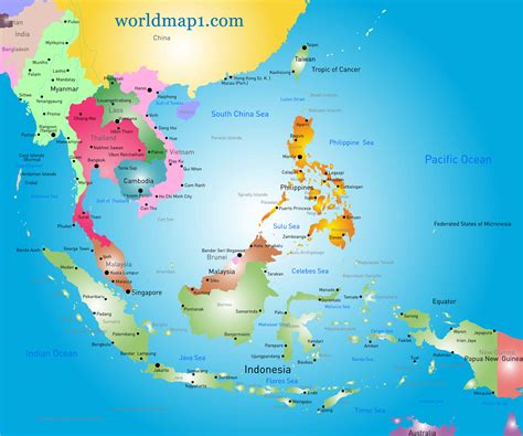 Single Color Southeast Asia Map With Countries Capitals Major Cities Gambaran