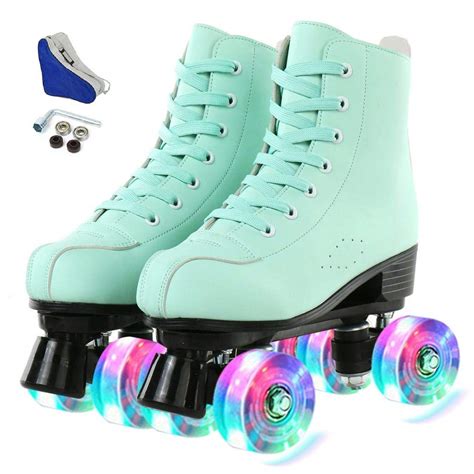 Roller Skate Shoes For Women Menpu Leather High Top Double Row 4 Wheel Roller Skates For