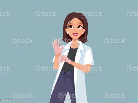 Ilustración De Doctora Se Pone Guantes Quirúrgicos Ilustración De