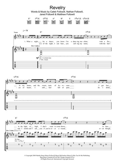 Revelry Sheet Music Kings Of Leon Guitar Tab