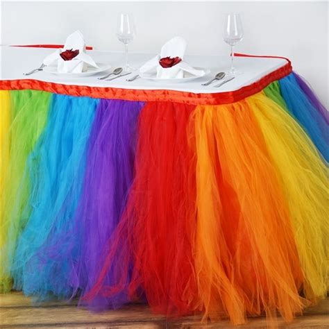 A brand new feature on our blog for you, where we will share tips, tricks, and interesting new ways to use our products. Wedding Table Skirts | 17ft Rainbow Tulle Table Skirts | Tulle table skirt, Tulle table, Table skirt