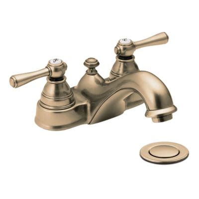 Antique brass finish provides a layered blend of warm gold tones and rich brown highlights. Moen Kingsley Antique Bronze Two Handle Low Arc Bathroom ...