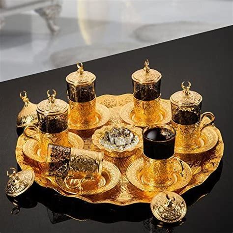 Amazon Com Gold Plated Turkish Tea Set For Six People With Tray By