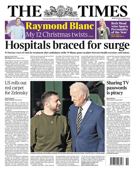 Times Front Page 22nd Of December 2022 Tomorrow S Papers Today