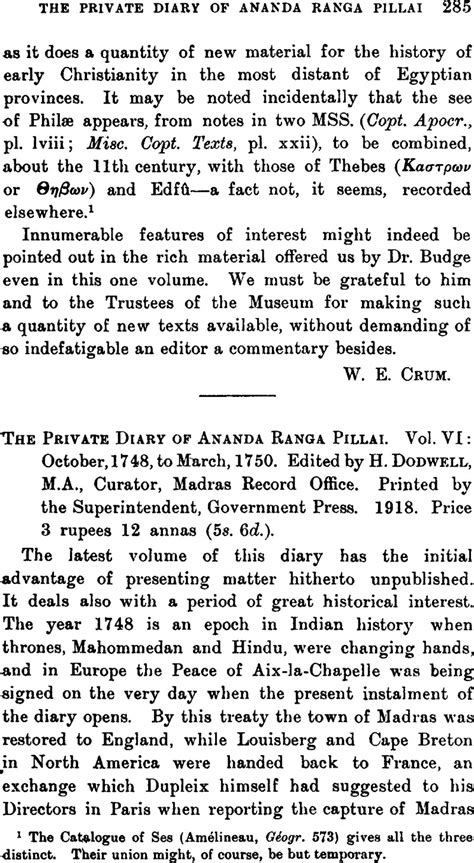 The Private Diary Of Ananda Ranga Pillai Vol Vi 10 1748 To 03