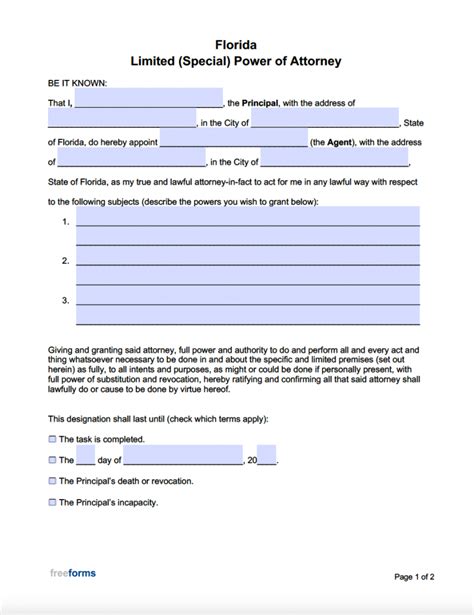 Free Florida Power Of Attorney Forms Pdf Word